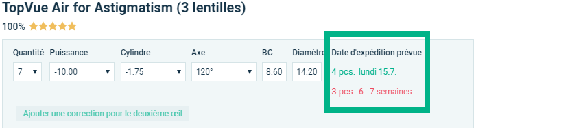 Alensa non-stock products delivery times